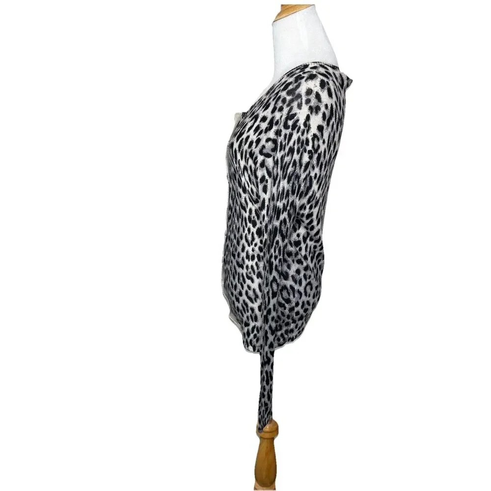 Evelyn Grace 100% Cashmere Sweater Leopard Animal Print Cardigan Size Medium